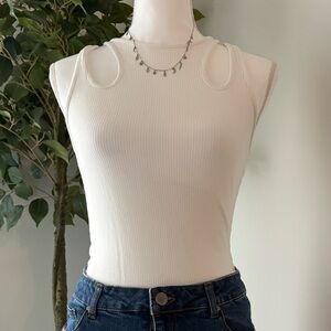 Astr White Ribbed Tank Top